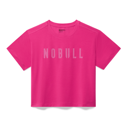 Women's Signal Pink NOBULL Boxy Tee Flat Lay Angle.