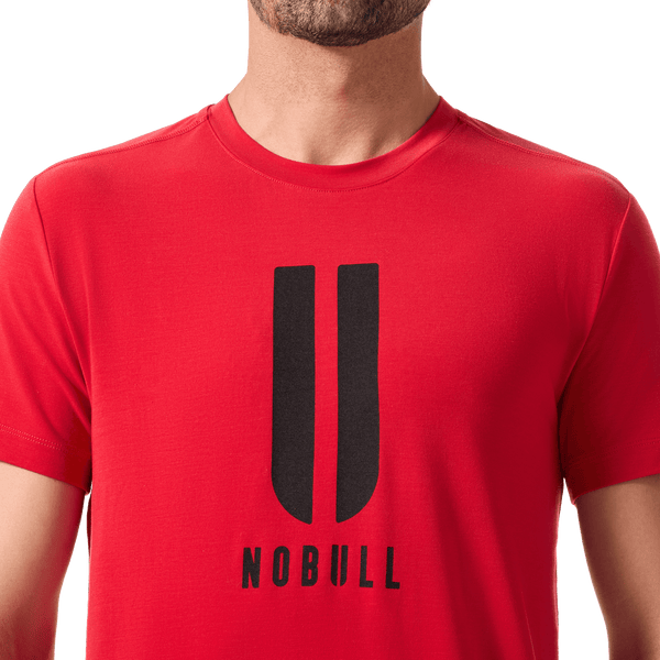Men's Equestrian Red U NOBULL Tee Front Detail Angle.
