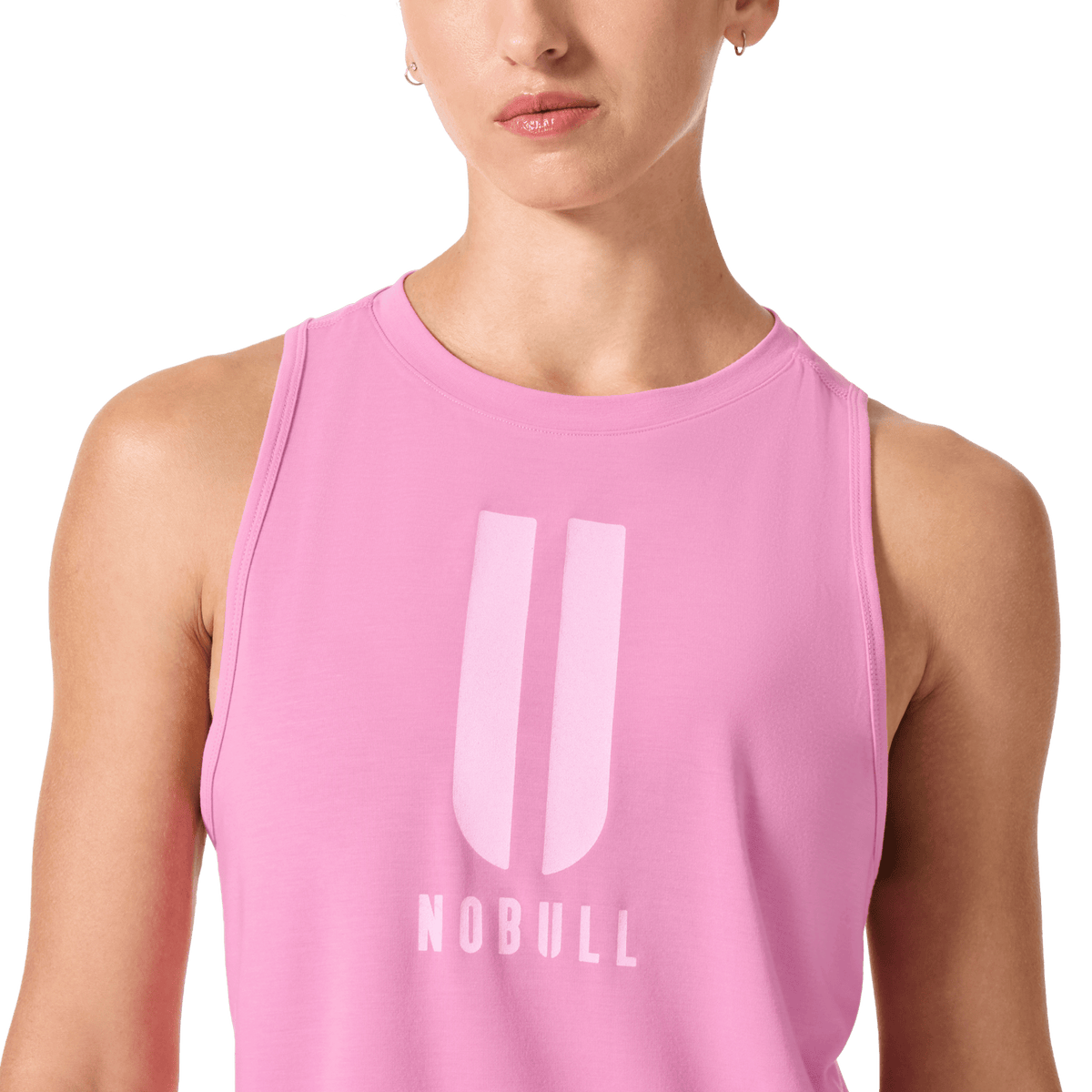Women's Soft Pink U NOBULL Muscle Tank Front Detail Angle.