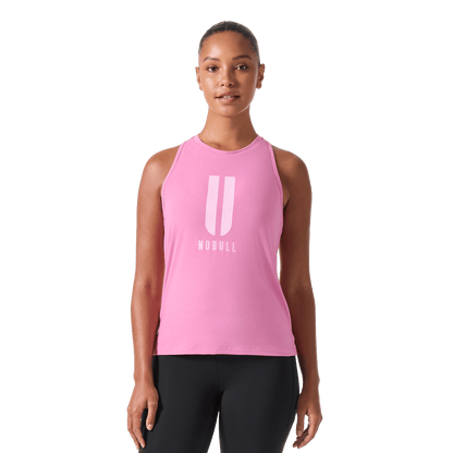 Women's Soft Pink U NOBULL High-Neck Tank Front Waist Up Angle.
