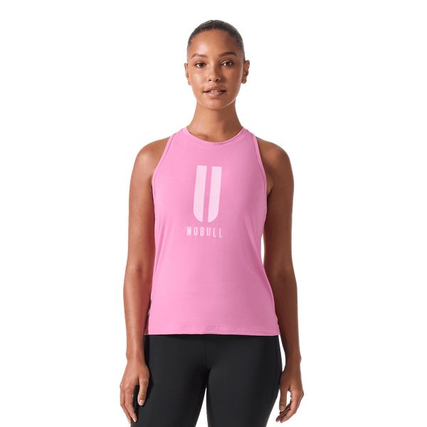 Women's Soft Pink U NOBULL High-Neck Tank Front Waist Up Angle.