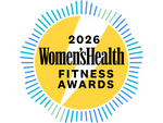 2026 Women's Health Fitness Awards logo with a yellow circle and blue and green border on a green background