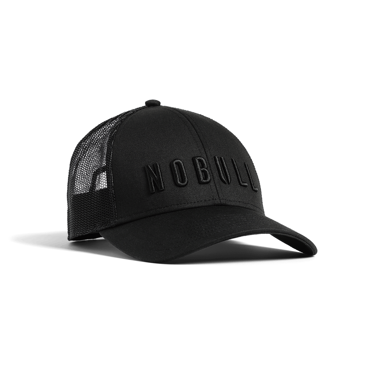 Black Low Profile Trucker Hat Front Angle.
