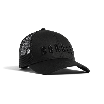 Black Low Profile Trucker Hat Front Angle.