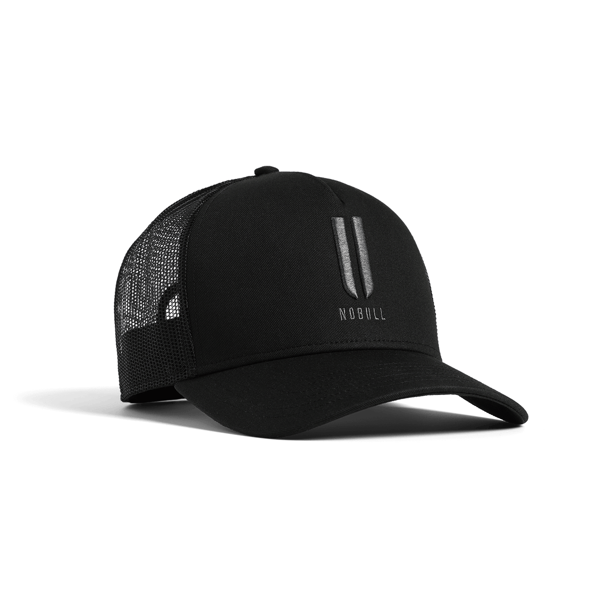 Black NOBULL Trucker Hat Front Angle.