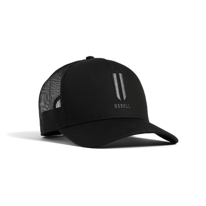 Black NOBULL Trucker Hat Front Angle.
