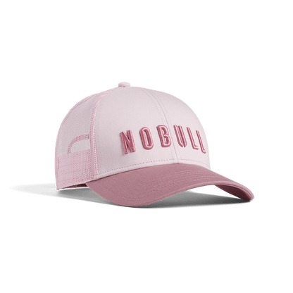 Cherry Blossom Soft Pink NOBULL Low Profile Trucker Hat Front Angle.