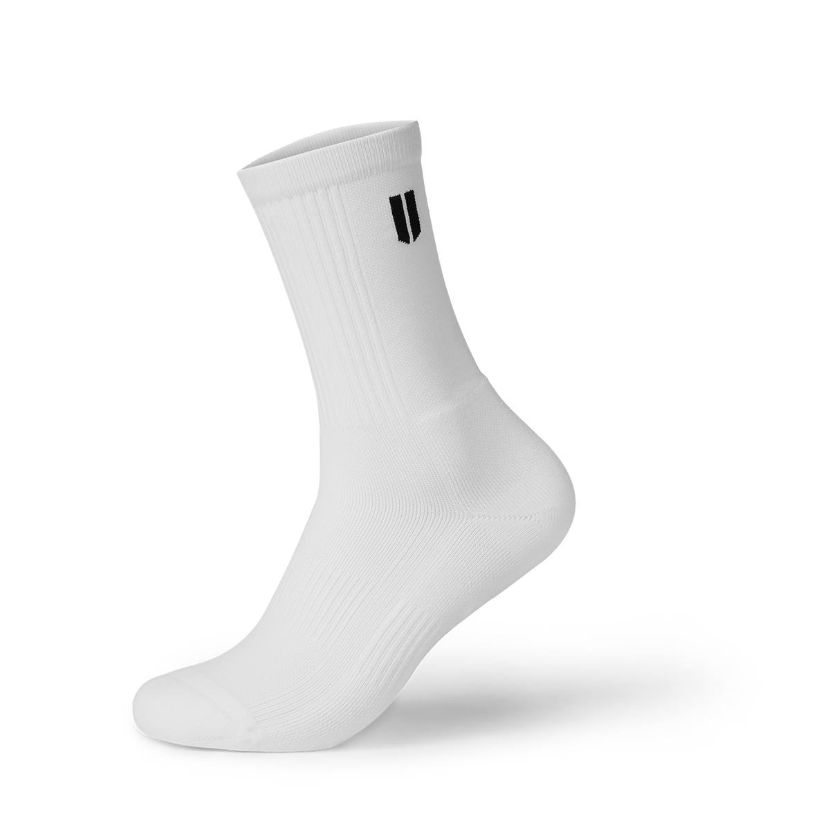 White Crew Performance Sock Front Silhouette Angle.