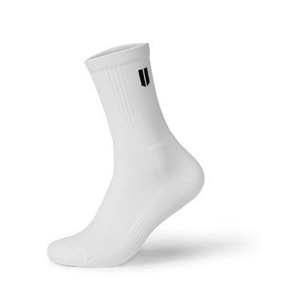 White Crew Performance Sock Front Silhouette Angle.