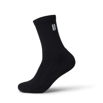 Black Crew Performance Sock Front Silhouette Angle.