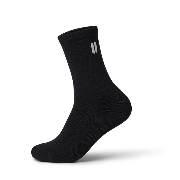Black Crew Performance Sock Front Silhouette Angle.