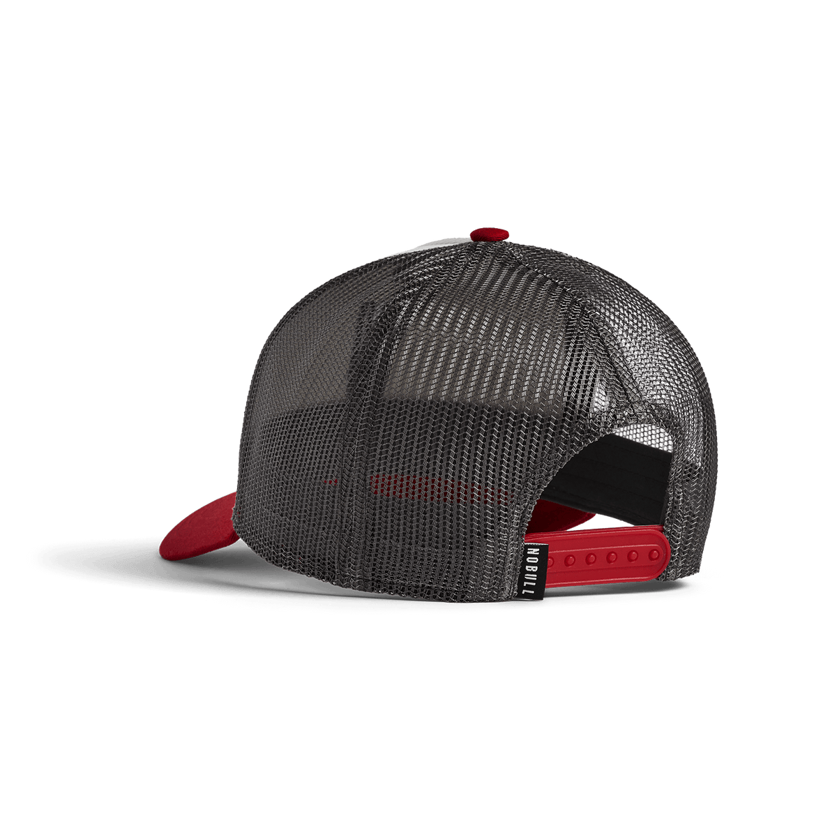 Mineral White Equestrian Red NOBULL Trucker Hat Back Angle.