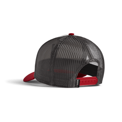 Mineral White Equestrian Red NOBULL Trucker Hat Back Angle.
