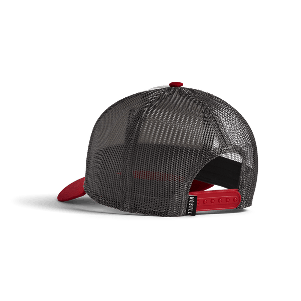 Mineral White Equestrian Red NOBULL Trucker Hat Back Angle.