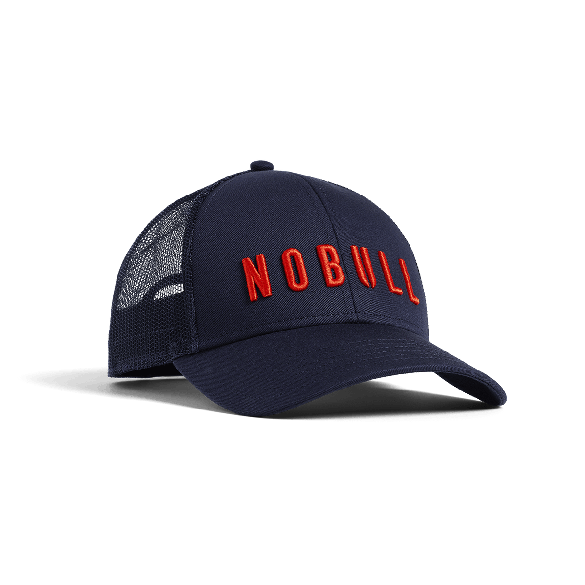 Night Navy Cayenne NOBULL Low Profile Trucker Hat Front Angle.