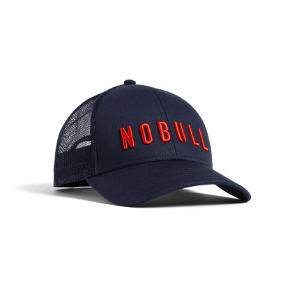 Night Navy Cayenne NOBULL Low Profile Trucker Hat Front Angle.