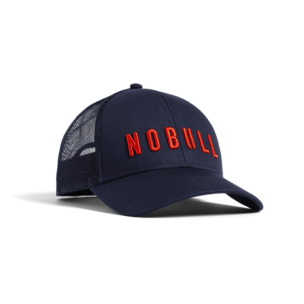 Night Navy Cayenne NOBULL Low Profile Trucker Hat Front Angle.
