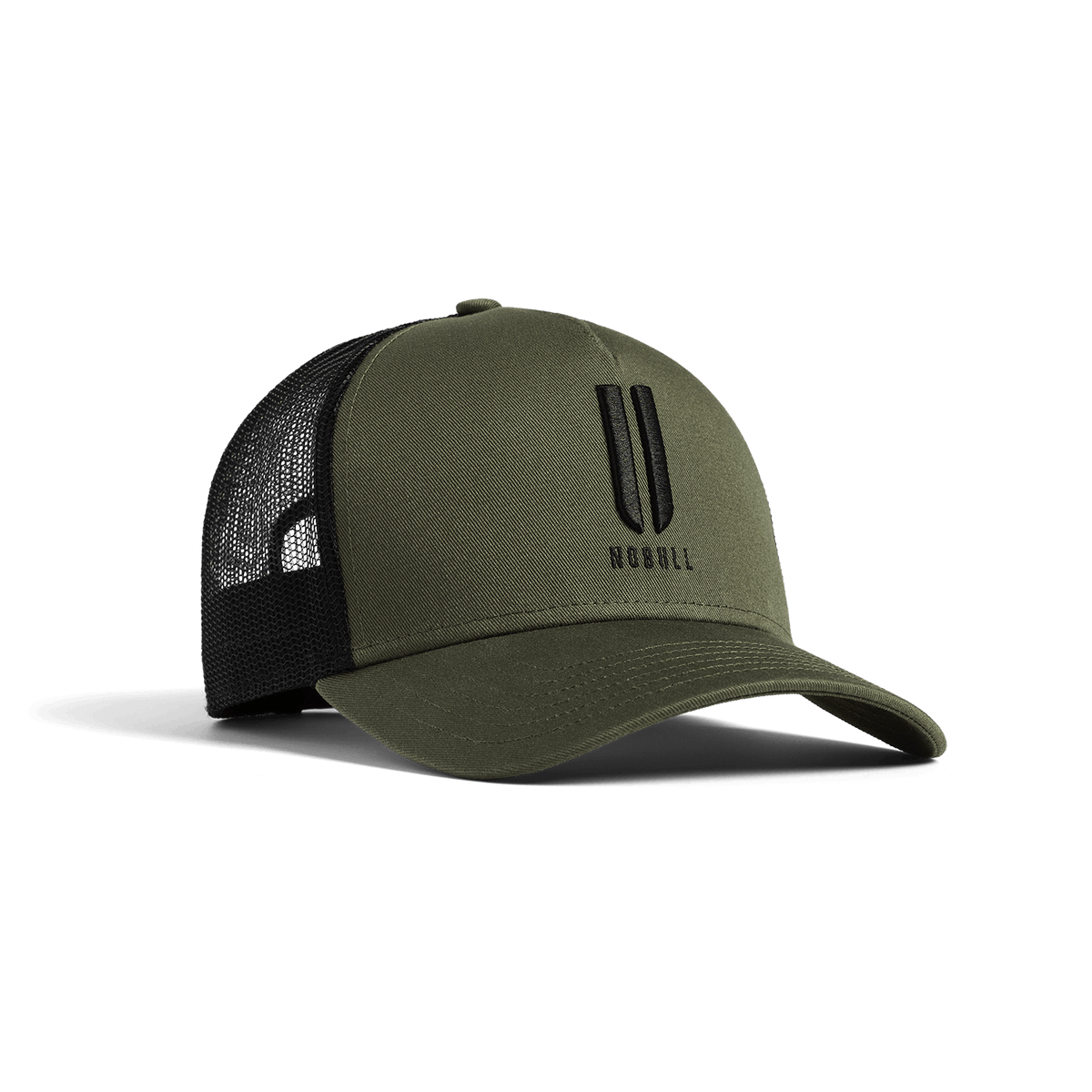 Olive NOBULL Trucker Hat Front Angle.