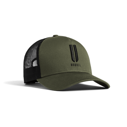 Olive NOBULL Trucker Hat Front Angle.