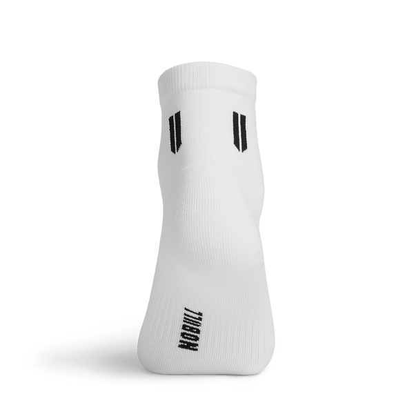 White Quarter Crew Performance Sock Back Silhouette Angle.