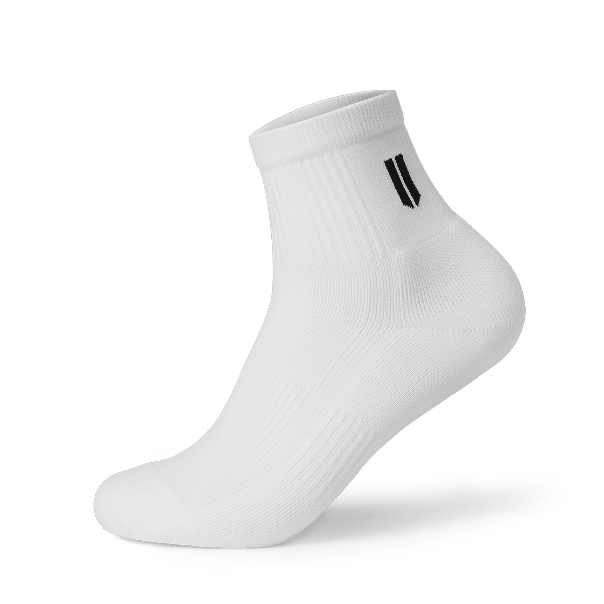 White Quarter Crew Performance Sock Front Silhouette Angle.