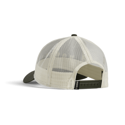 Shadow Olive Mineral White NOBULL Low Profile Trucker Hat Back Angle.