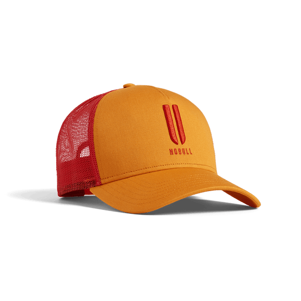 Tangelo Cayenne NOBULL Trucker Hat Front Angle.