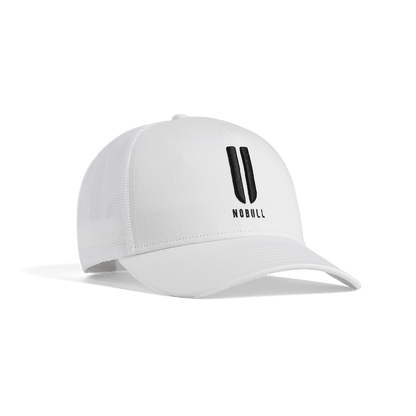 White NOBULL Trucker Hat Front Angle.