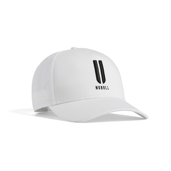 White NOBULL Trucker Hat Front Angle.