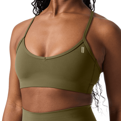 Drive Tactical Green Thin Strap Bra Front Detail Angle.
