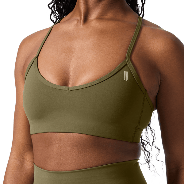 Drive Tactical Green Thin Strap Bra Front Detail Angle.