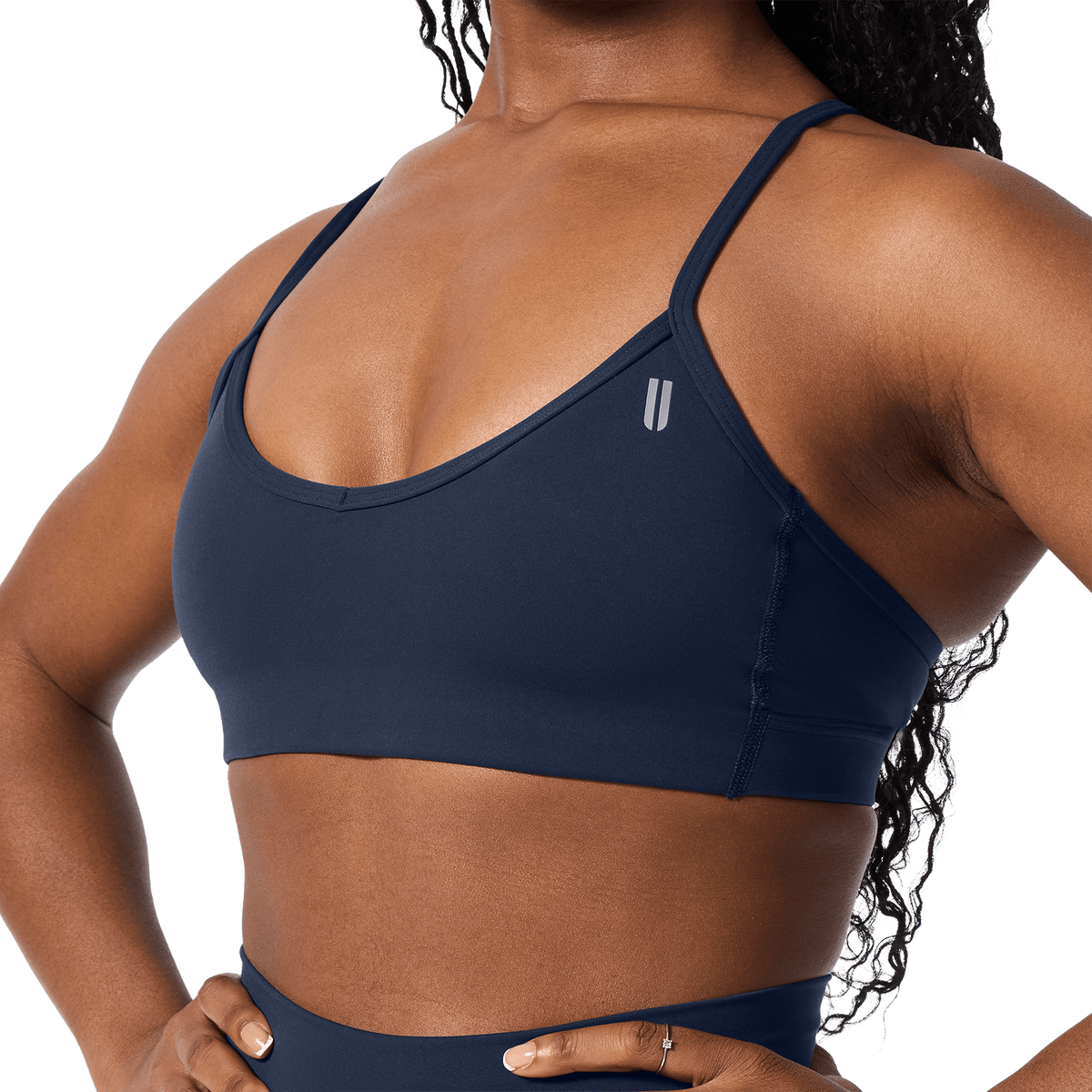 Drive Night Navy Thin Strap Bra Front Detail Angle.