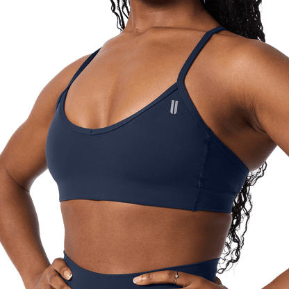 Drive Night Navy Thin Strap Bra Front Detail Angle.