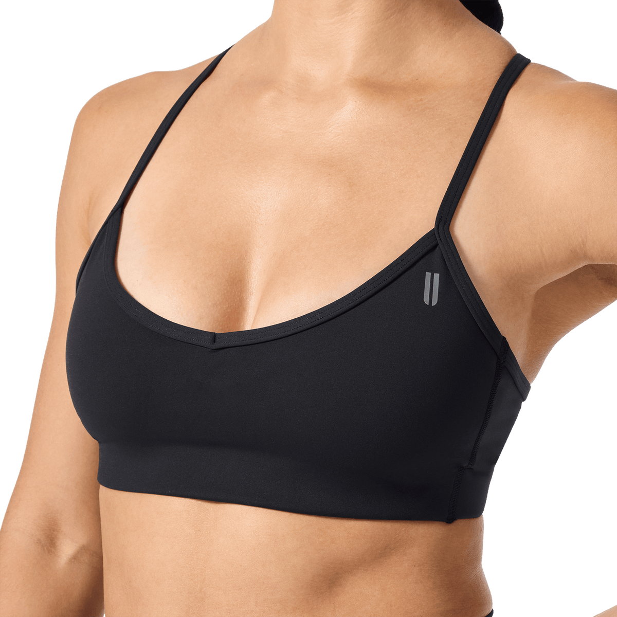 Drive Black Thin Strap Bra Front Detail Angle.