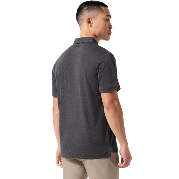 Men's Charcoal Heather Public Rec Adapt Polo Back On Body Angle.