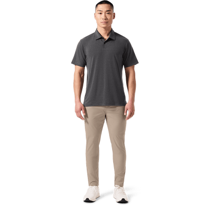 Men's Charcoal Heather Public Rec Adapt Polo Front Full Body Angle.