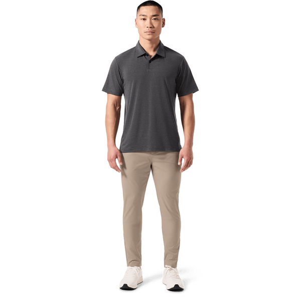 Men's Charcoal Heather Public Rec Adapt Polo Front Full Body Angle.