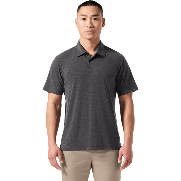 Men's Charcoal Heather Public Rec Adapt Polo Front On Body Angle.