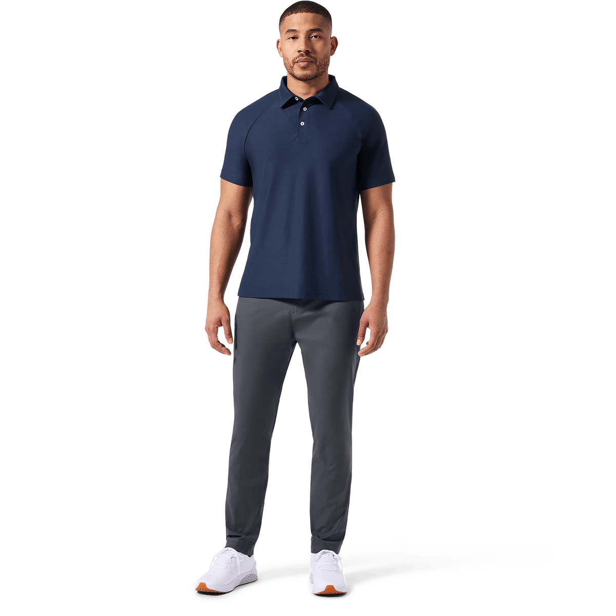 Navy Men's Public Rec Adapt Polo Front Full Body Angle.