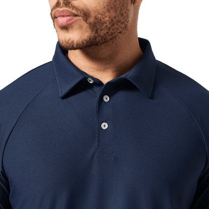 Navy Men's Public Rec Adapt Polo Front Detail Angle.