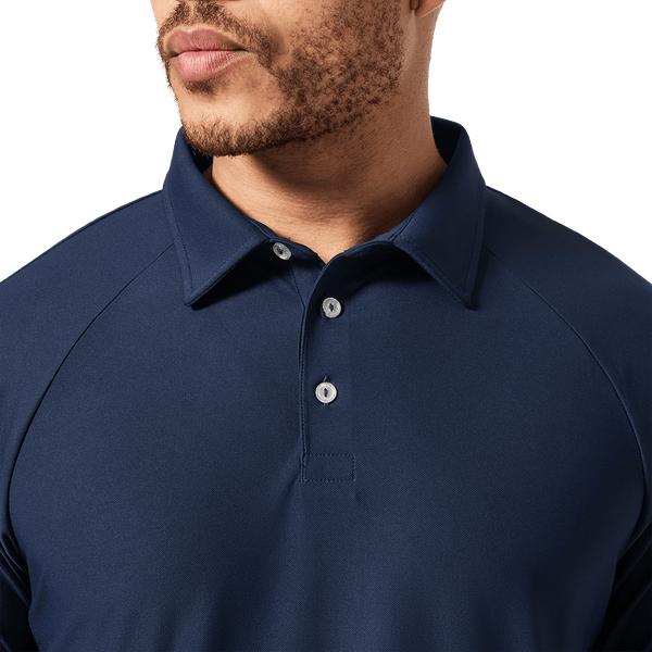 Navy Men's Public Rec Adapt Polo Front Detail Angle.