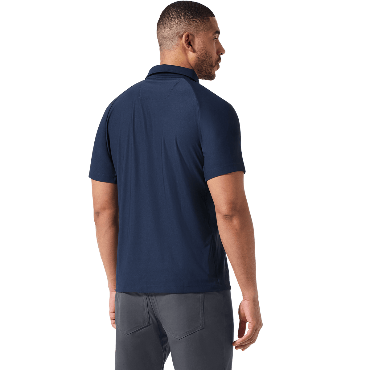 Navy Men's Public Rec Adapt Polo Back On Body Angle.
