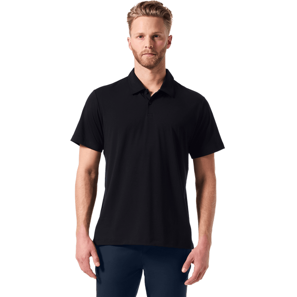 Black Men's Public Rec Adapt Polo Front On Body Angle.