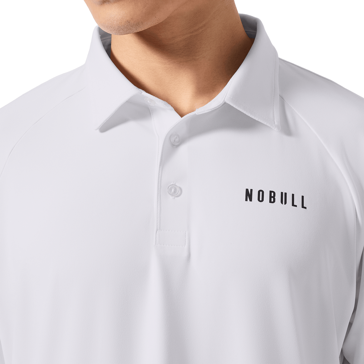 Men's White All Fore It Polo Front Detail Angle.
