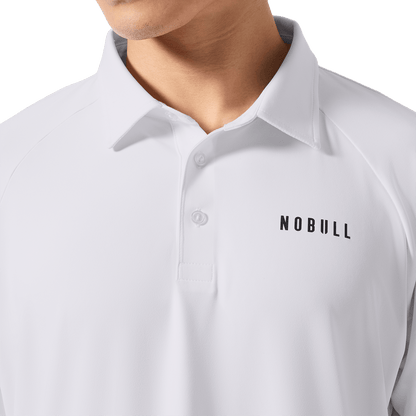 Men's White All Fore It Polo Front Detail Angle.
