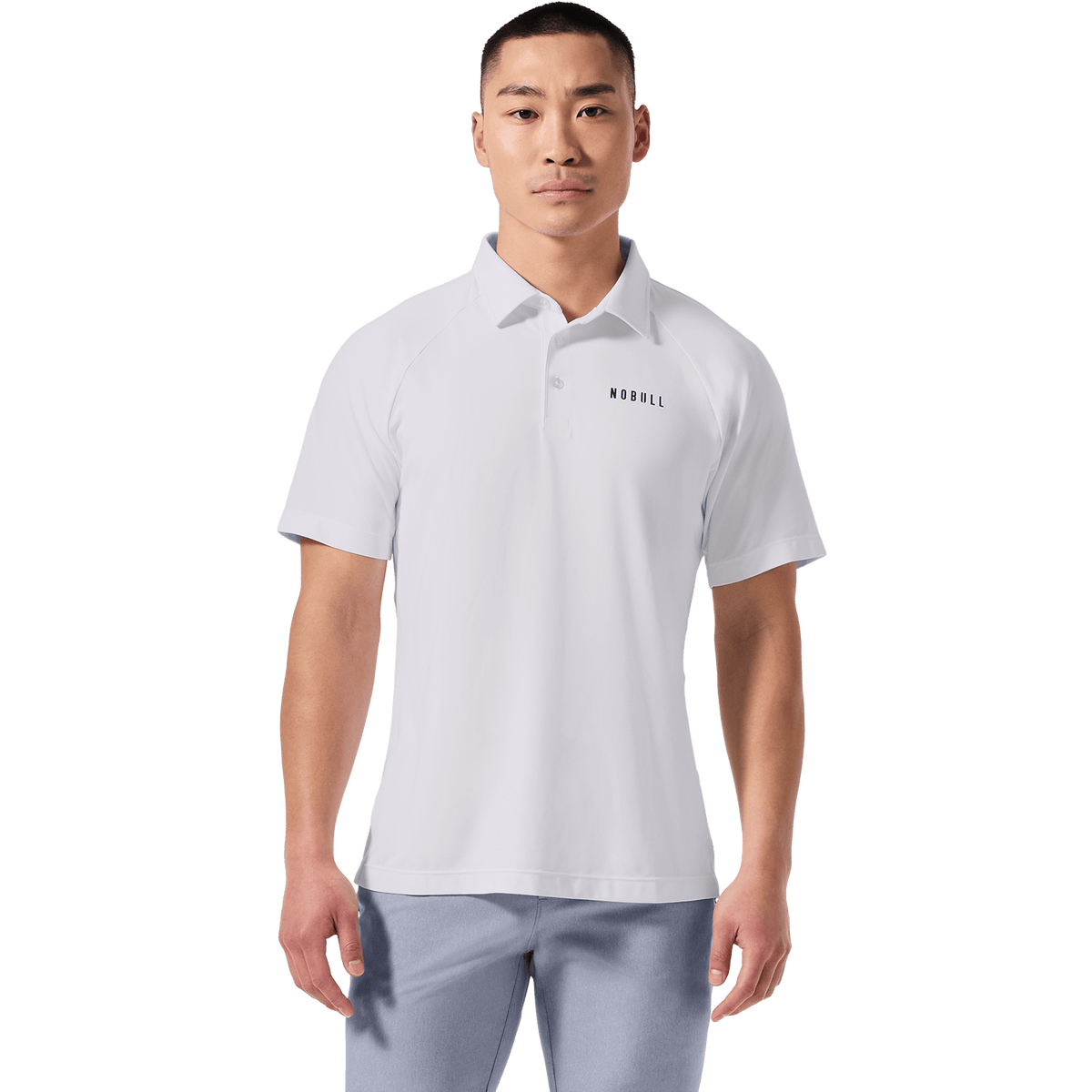 Men's White All Fore It Polo On Body Angle.