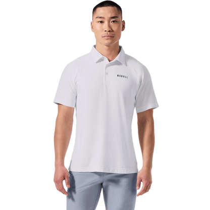 Men's White All Fore It Polo On Body Angle.