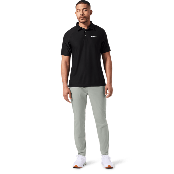 Men's Black Public Rec All Fore It Polo Front Full Body Angle.