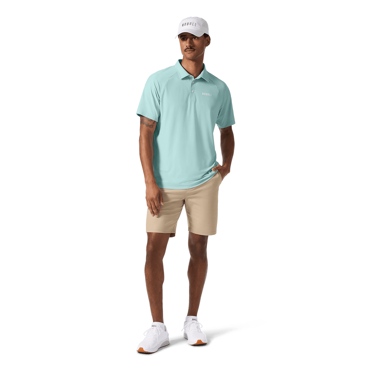 Men's Blue Haze All Fore It Polo Front Full Body Angle.