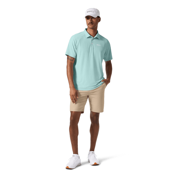 Men's Blue Haze All Fore It Polo Front Full Body Angle.